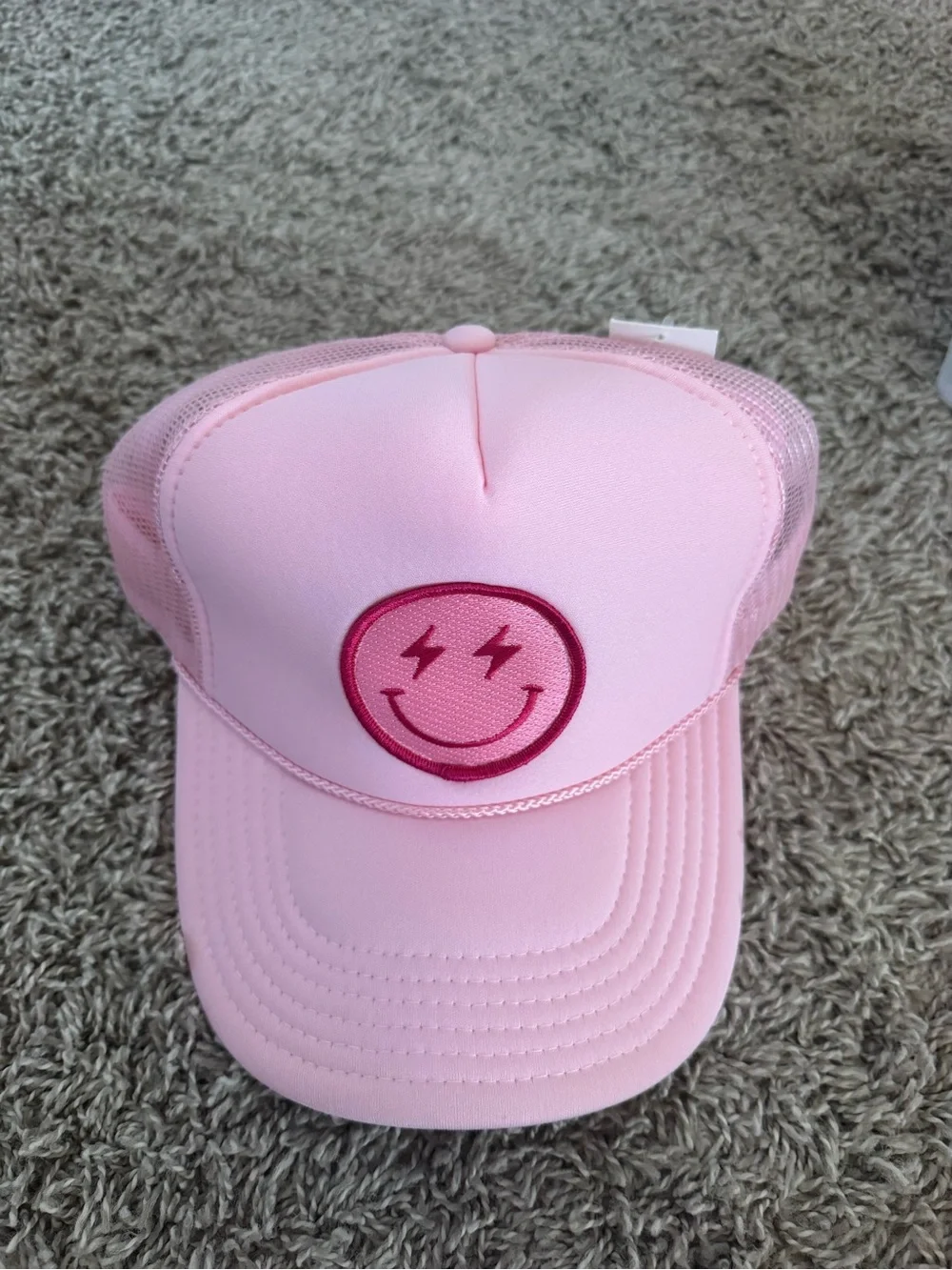 Pink Trucker Hat with Lightning Smile Patch